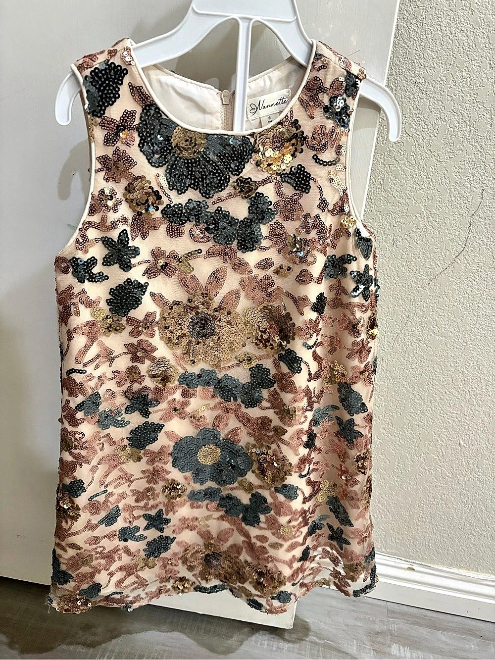 Nanette Floral Sequin Top in Pink & Gold Size Medium